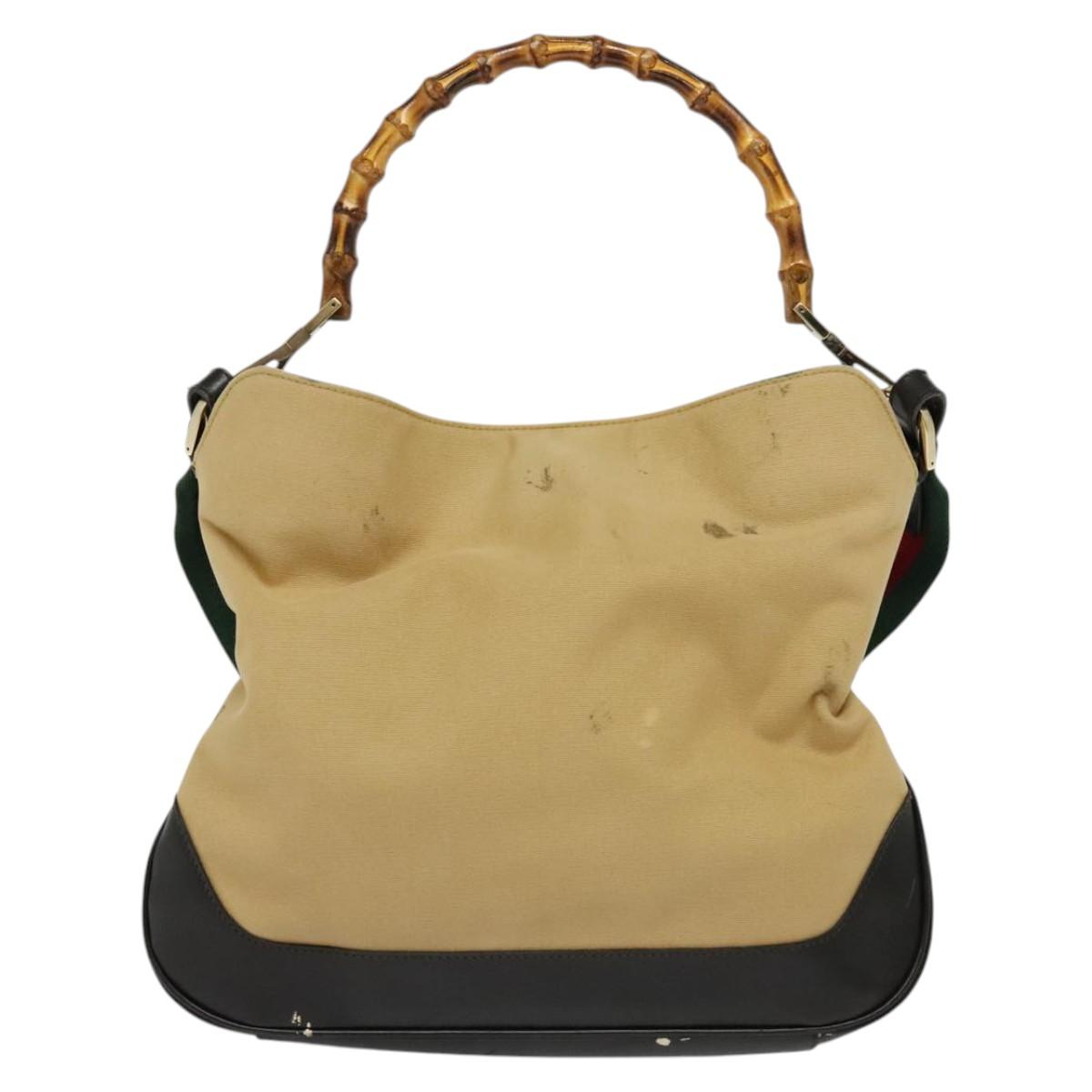 GUCCI Bamboo Web Sherry Line Bag Canvas 2way Beige Gold Red 001 4095 Auth th6182