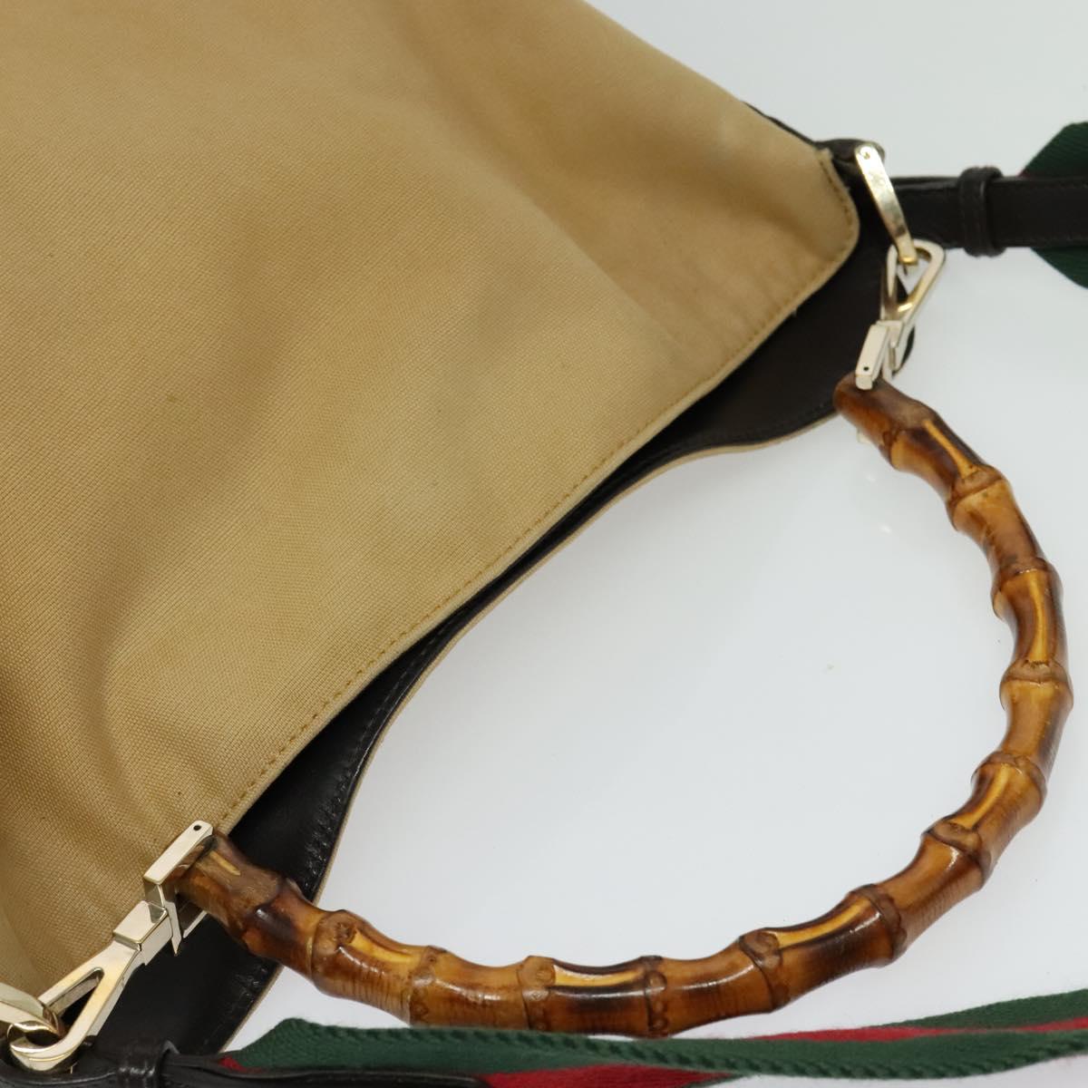 GUCCI Bamboo Web Sherry Line Bag Canvas 2way Beige Gold Red 001 4095 Auth th6182