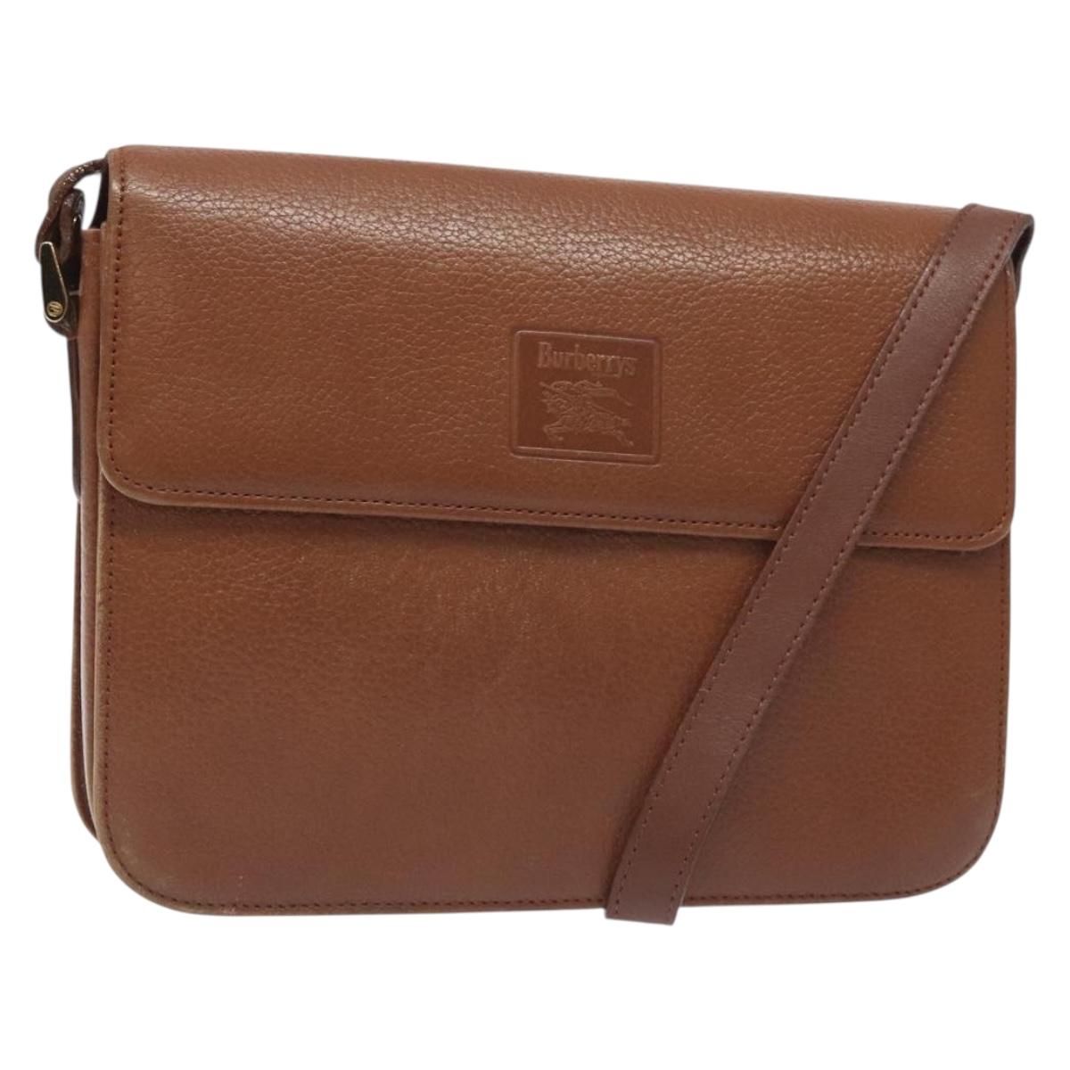 Burberrys Shoulder Bag Leather Brown Gold Auth th6199