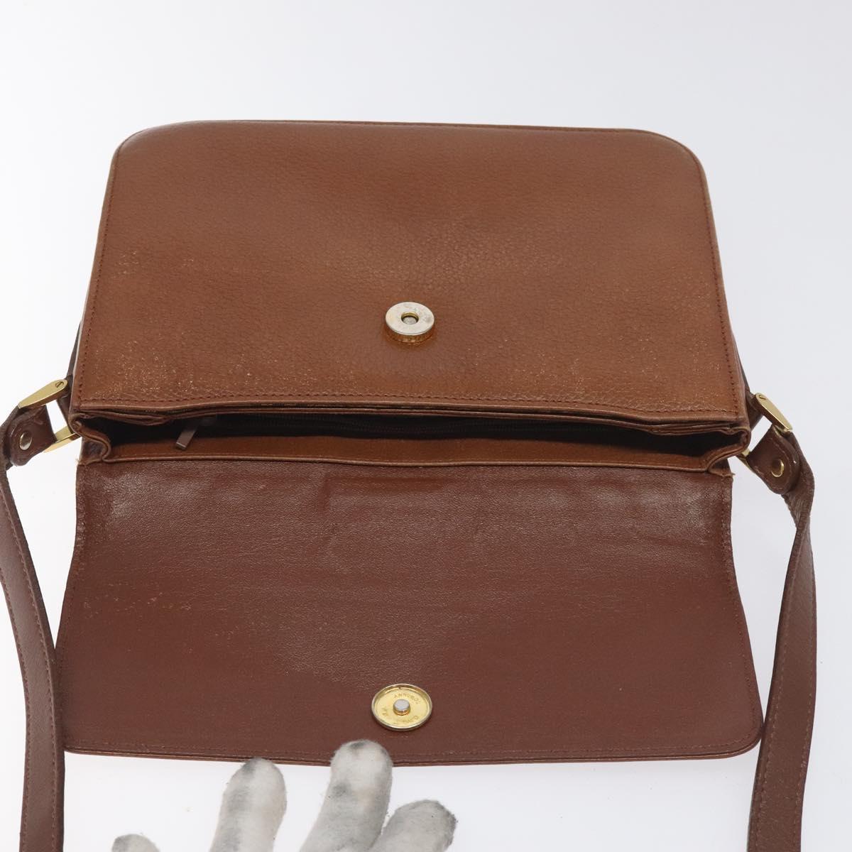 Burberrys Shoulder Bag Leather Brown Gold Auth th6199