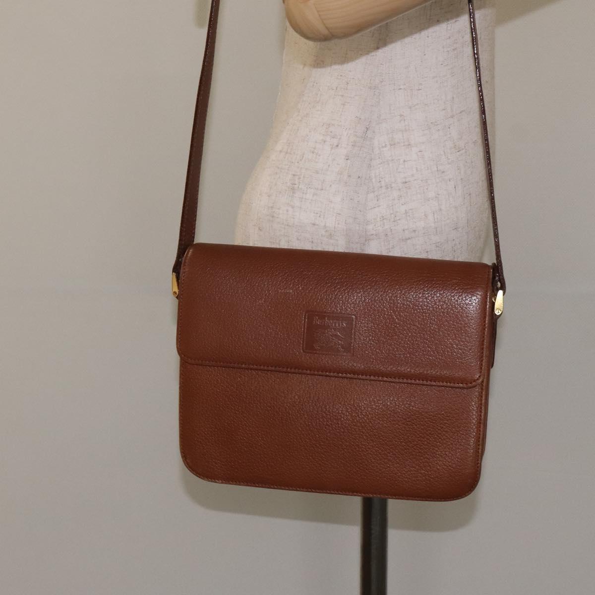 Burberrys Shoulder Bag Leather Brown Gold Auth th6199