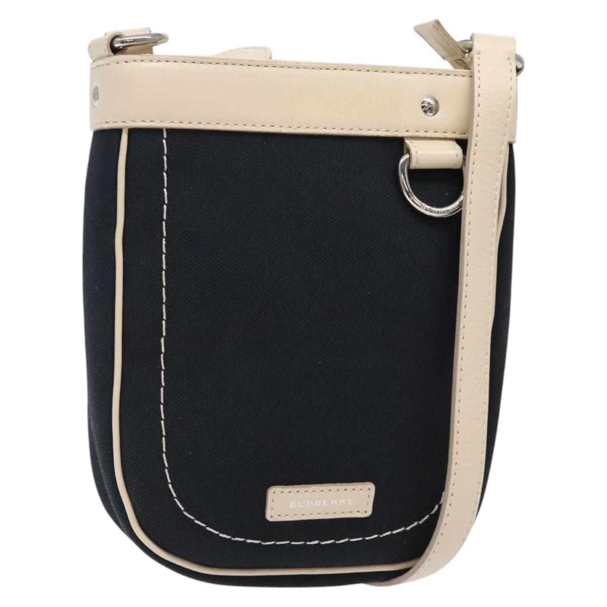 BURBERRY Shoulder Bag Canvas Navy Silver Auth th6201