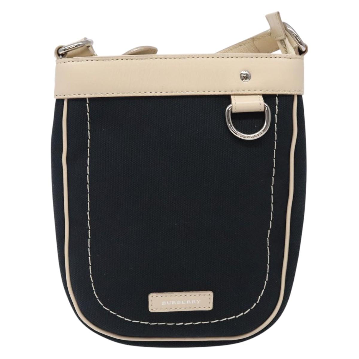 BURBERRY Shoulder Bag Canvas Navy Silver Auth th6201