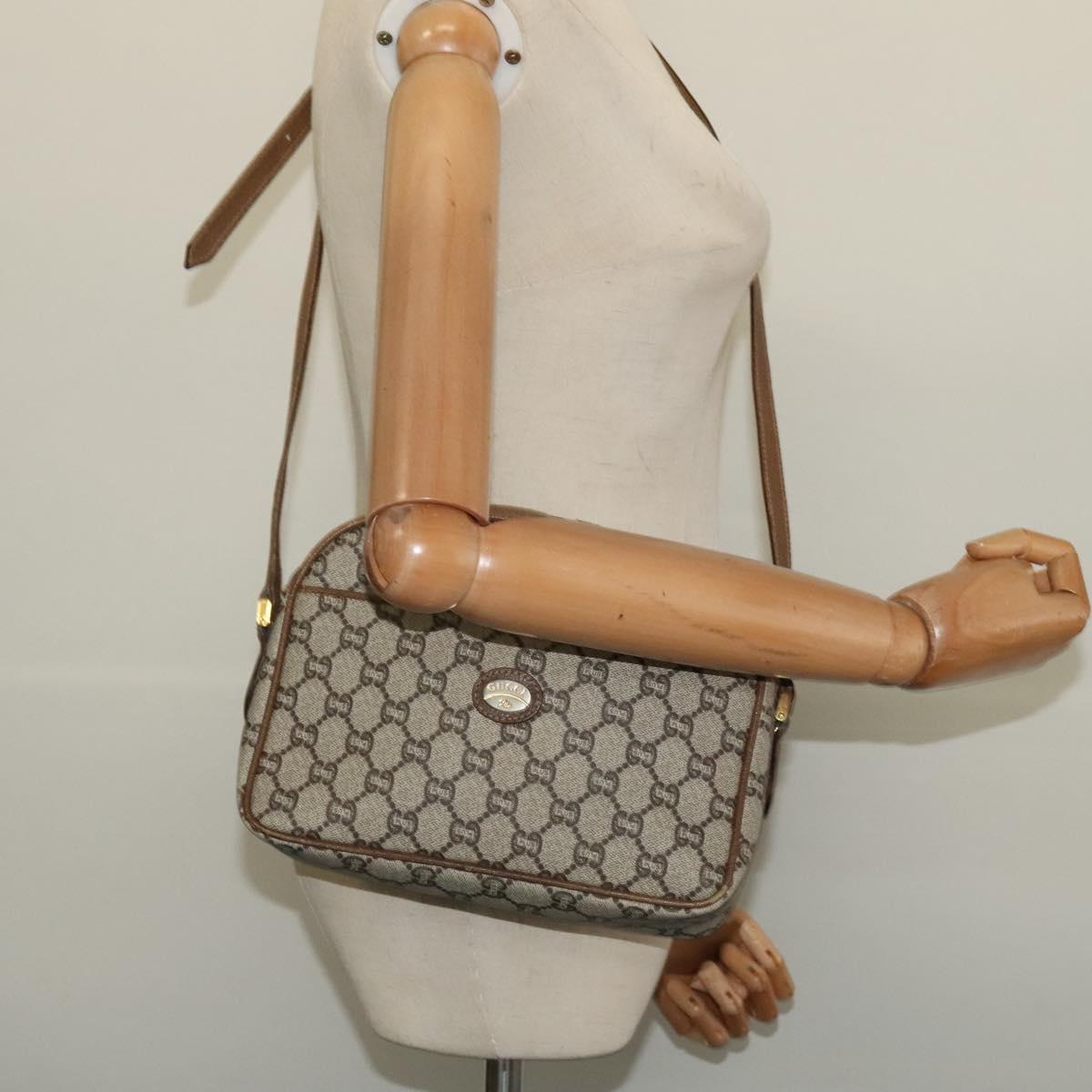 GUCCI GG Plus Supreme Shoulder Bag PVC Beige Gold Auth th6208