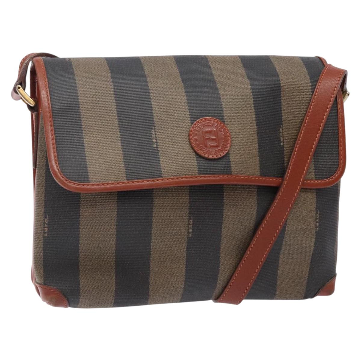 FENDI Pecan Canvas Shoulder Bag Black Brown Auth th6210