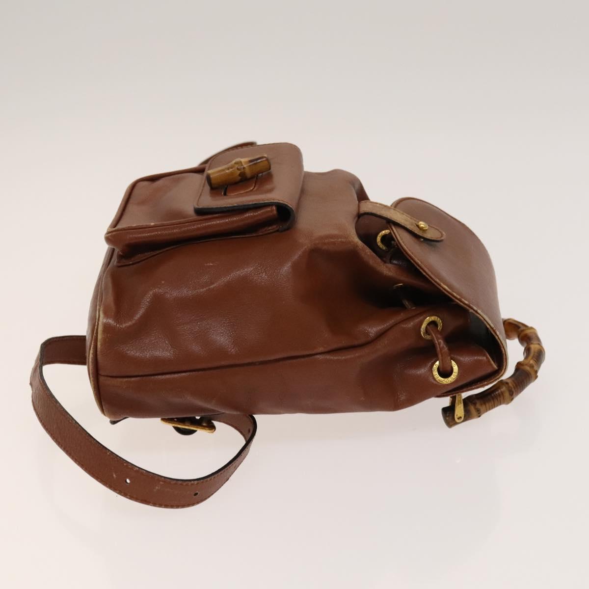GUCCI Bamboo Backpack Leather Brown Gold 003 1705 0030 Auth th6241