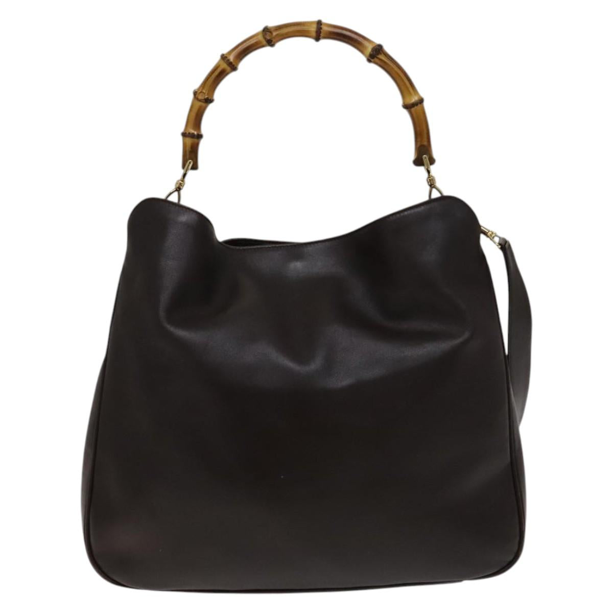 GUCCI Bamboo Hand Bag Leather 2way Brown Gold 001 1998 1577 Auth th6247