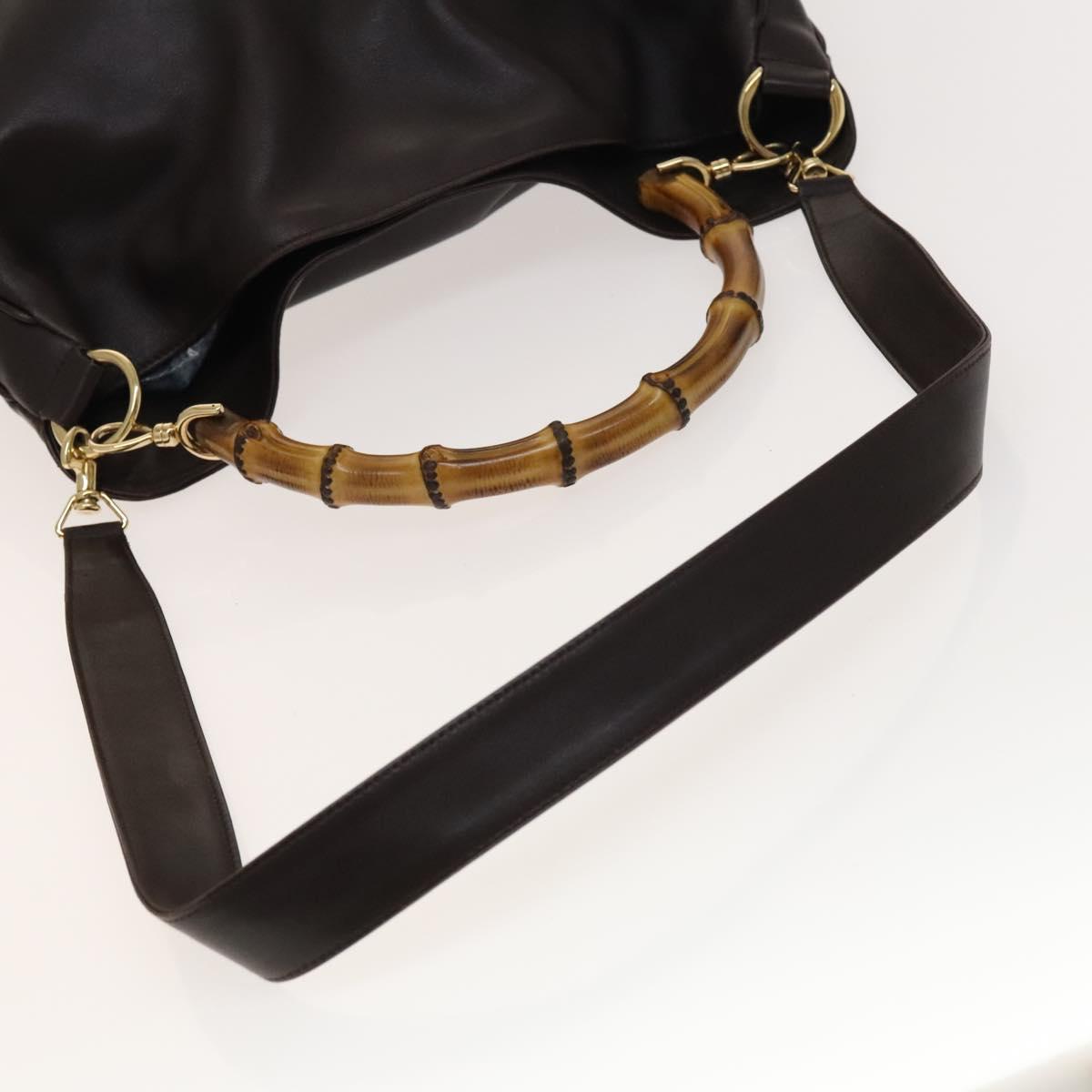 GUCCI Bamboo Hand Bag Leather 2way Brown Gold 001 1998 1577 Auth th6247