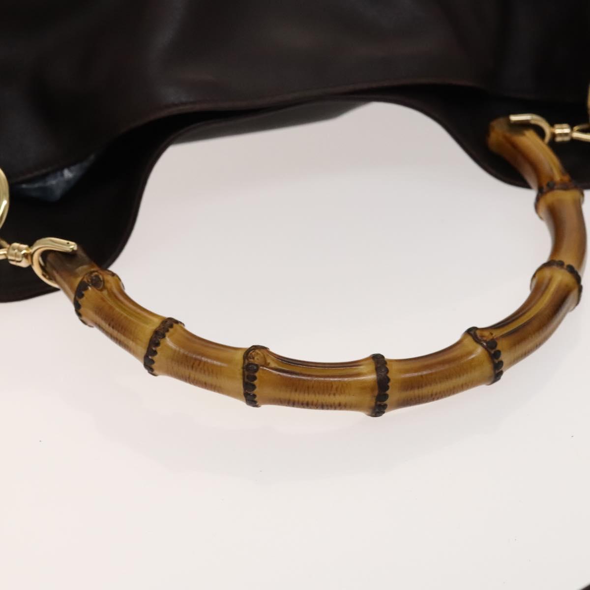 GUCCI Bamboo Hand Bag Leather 2way Brown Gold 001 1998 1577 Auth th6247