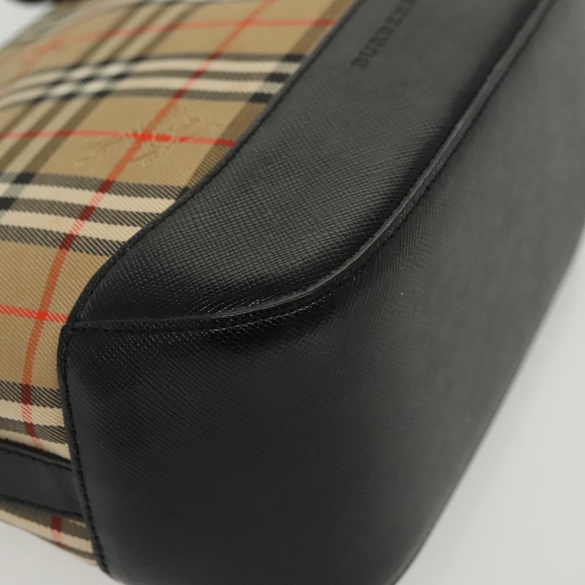 BURBERRY Nova Check Hand Bag Canvas Beige Gold Auth th6248