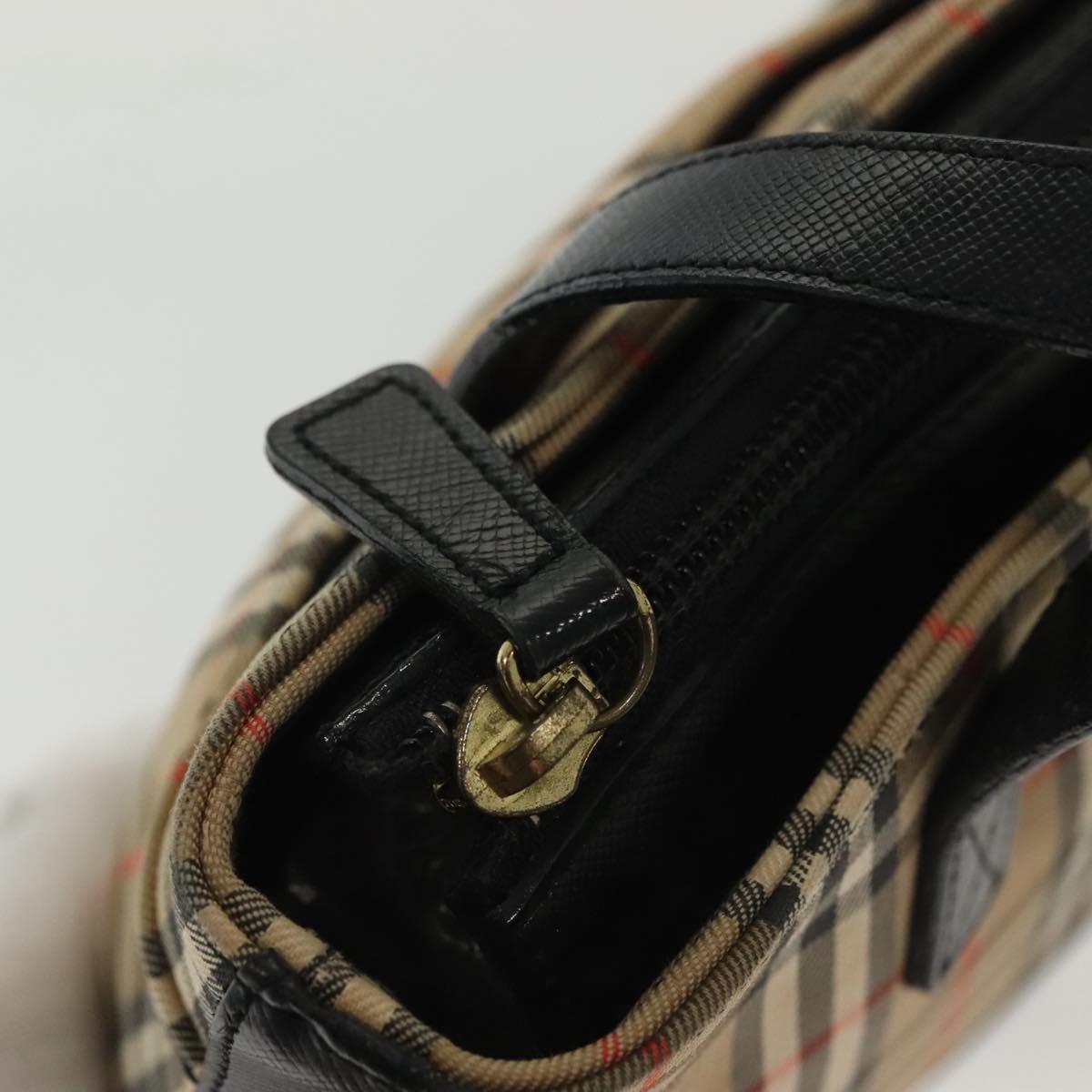 BURBERRY Nova Check Hand Bag Canvas Beige Gold Auth th6248