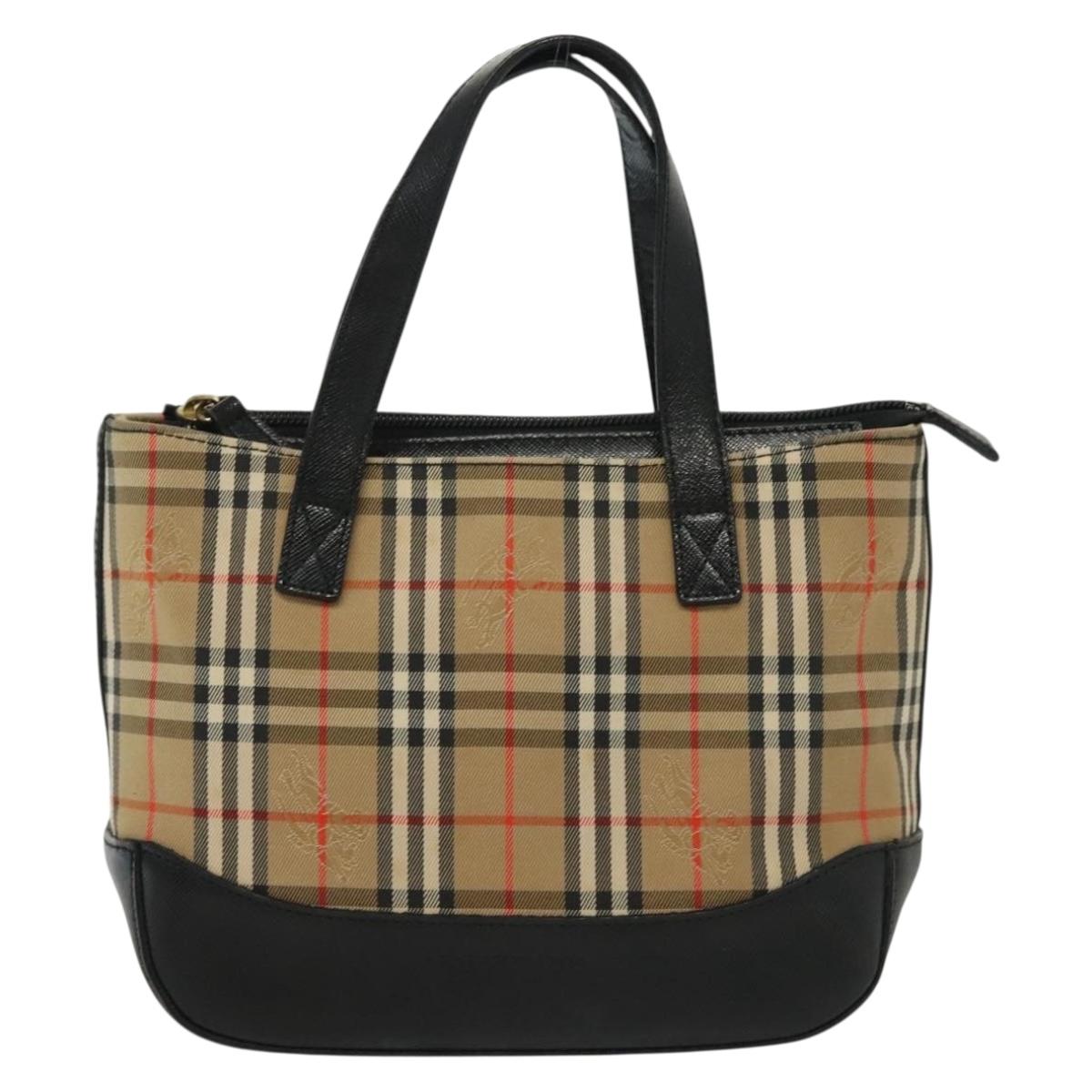 BURBERRY Nova Check Hand Bag Canvas Beige Gold Auth th6248