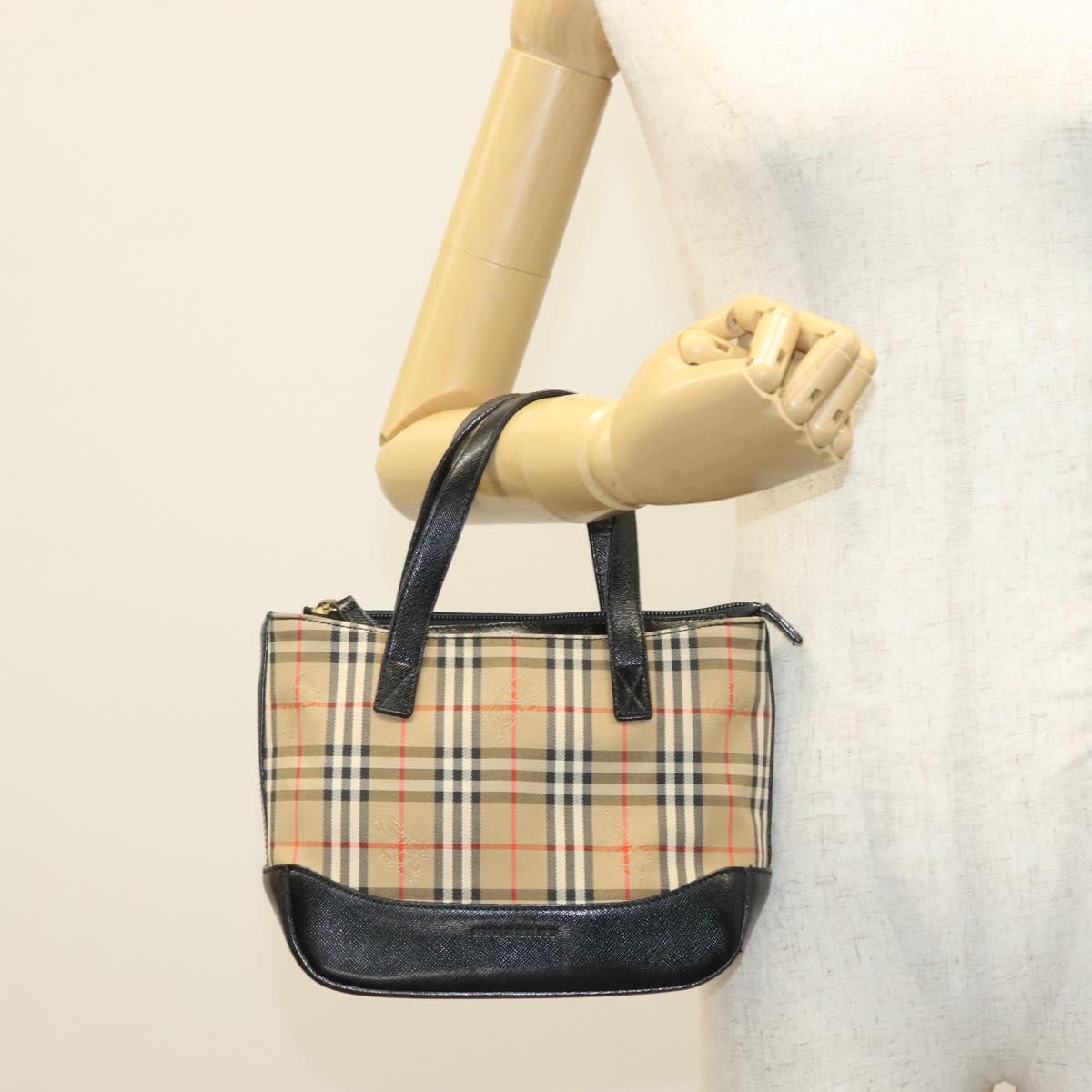 BURBERRY Nova Check Hand Bag Canvas Beige Gold Auth th6248