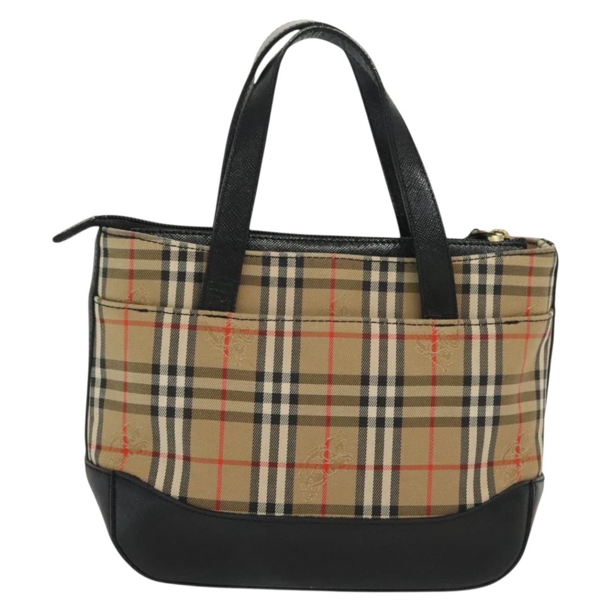BURBERRY Nova Check Hand Bag Canvas Beige Gold Auth th6248