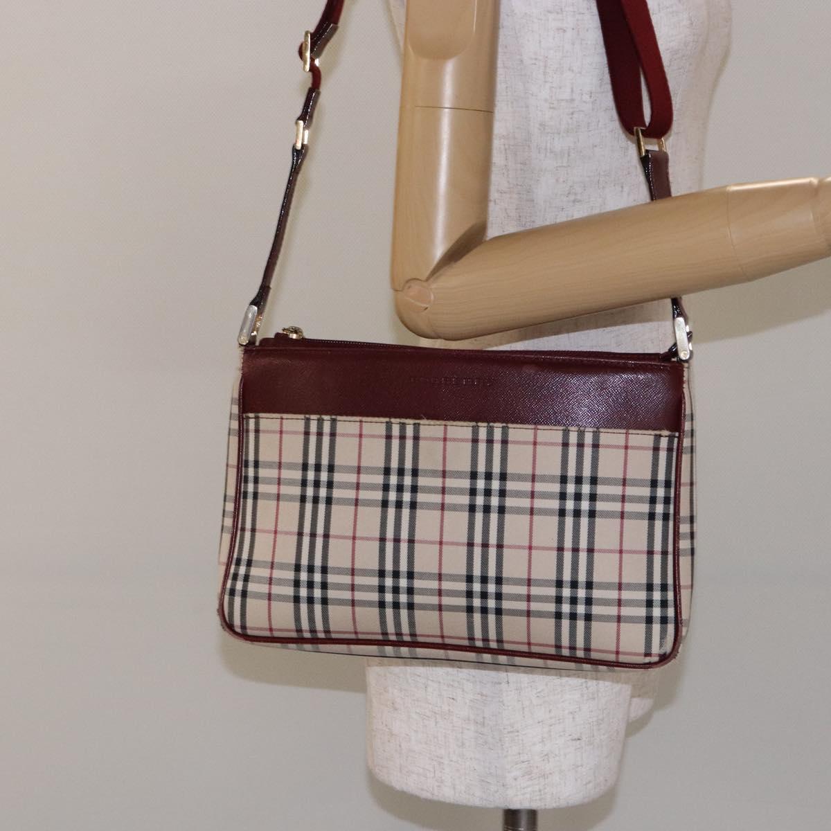 BURBERRY Nova Check Shoulder Bag Canvas Beige Silver Auth th6249