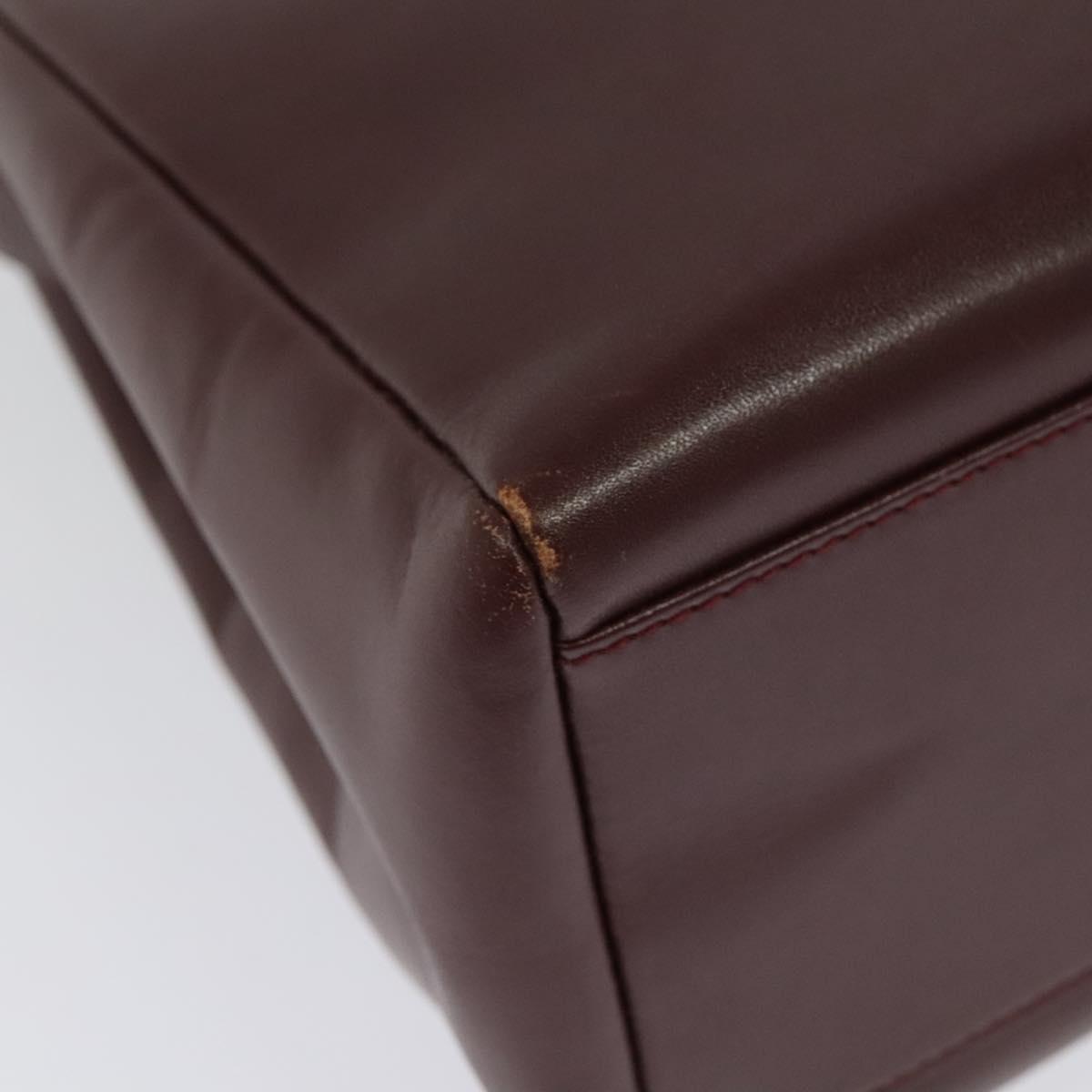 CARTIER Shoulder Bag Leather Bordeaux Gold Auth th6259