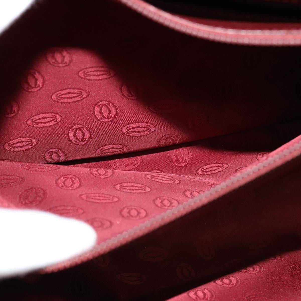 CARTIER Shoulder Bag Leather Bordeaux Gold Auth th6259