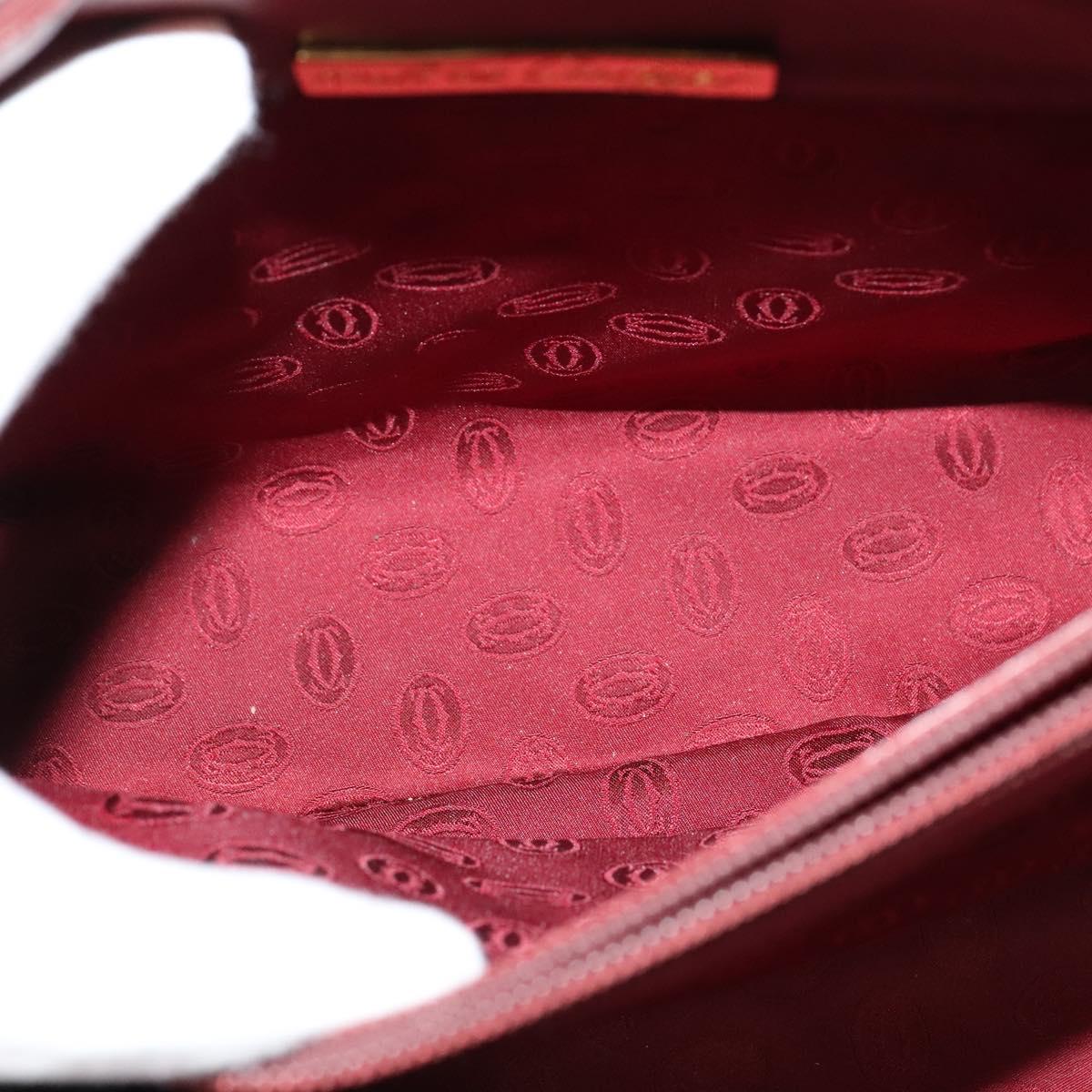 CARTIER Shoulder Bag Leather Bordeaux Gold Auth th6259