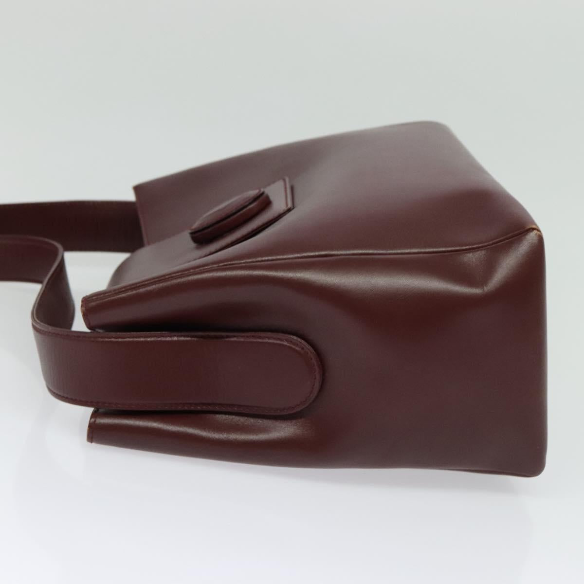 CARTIER Shoulder Bag Leather Bordeaux Gold Auth th6259
