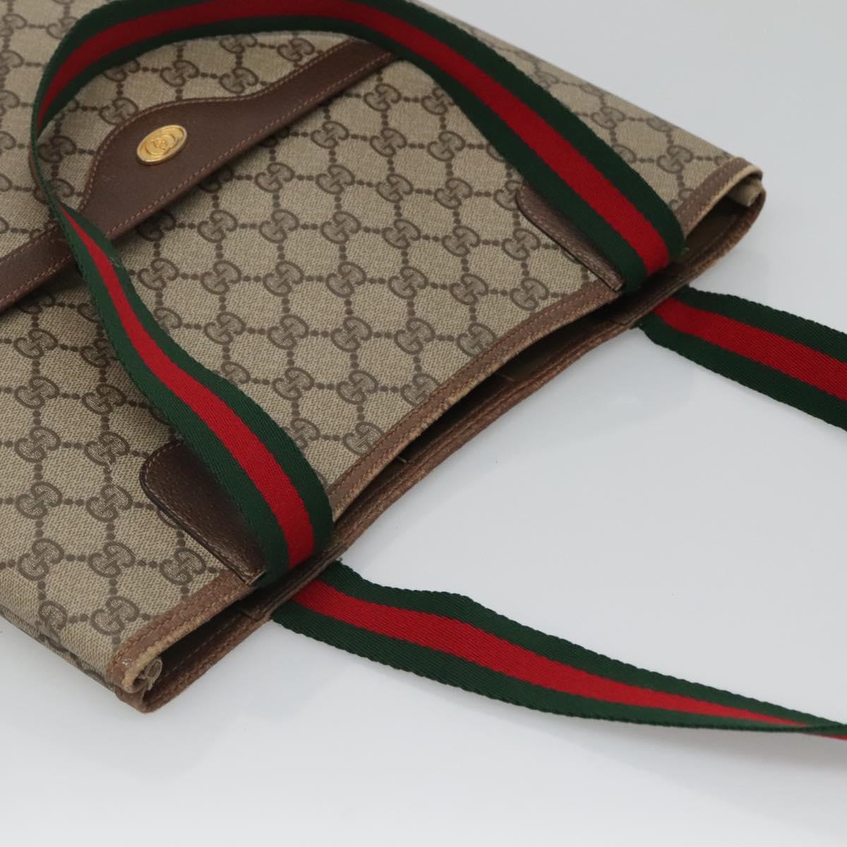 GUCCI GG Supreme Web Sherry Line Tote Bag PVC Beige 39 02 003 Auth th6261