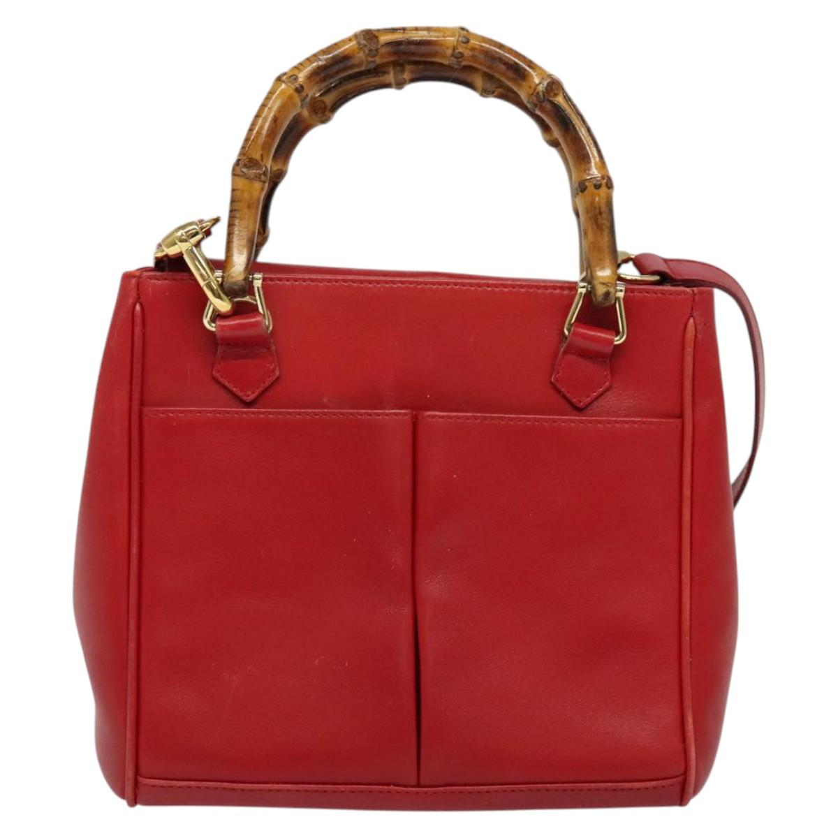 GUCCI Bamboo Web Sherry Line Hand Bag Leather Red Gold 000 122 0316 Auth th6277