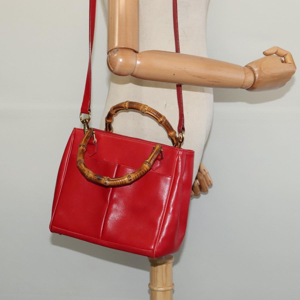 GUCCI Bamboo Web Sherry Line Hand Bag Leather Red Gold 000 122 0316 Auth th6277