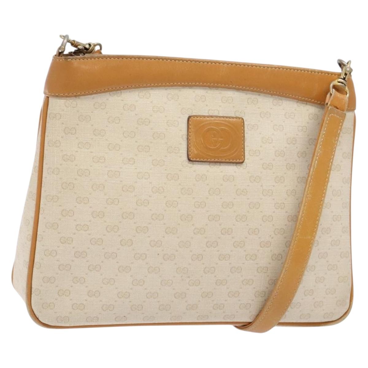 GUCCI Micro GG Supreme Shoulder Bag PVC White Gold Auth th6280