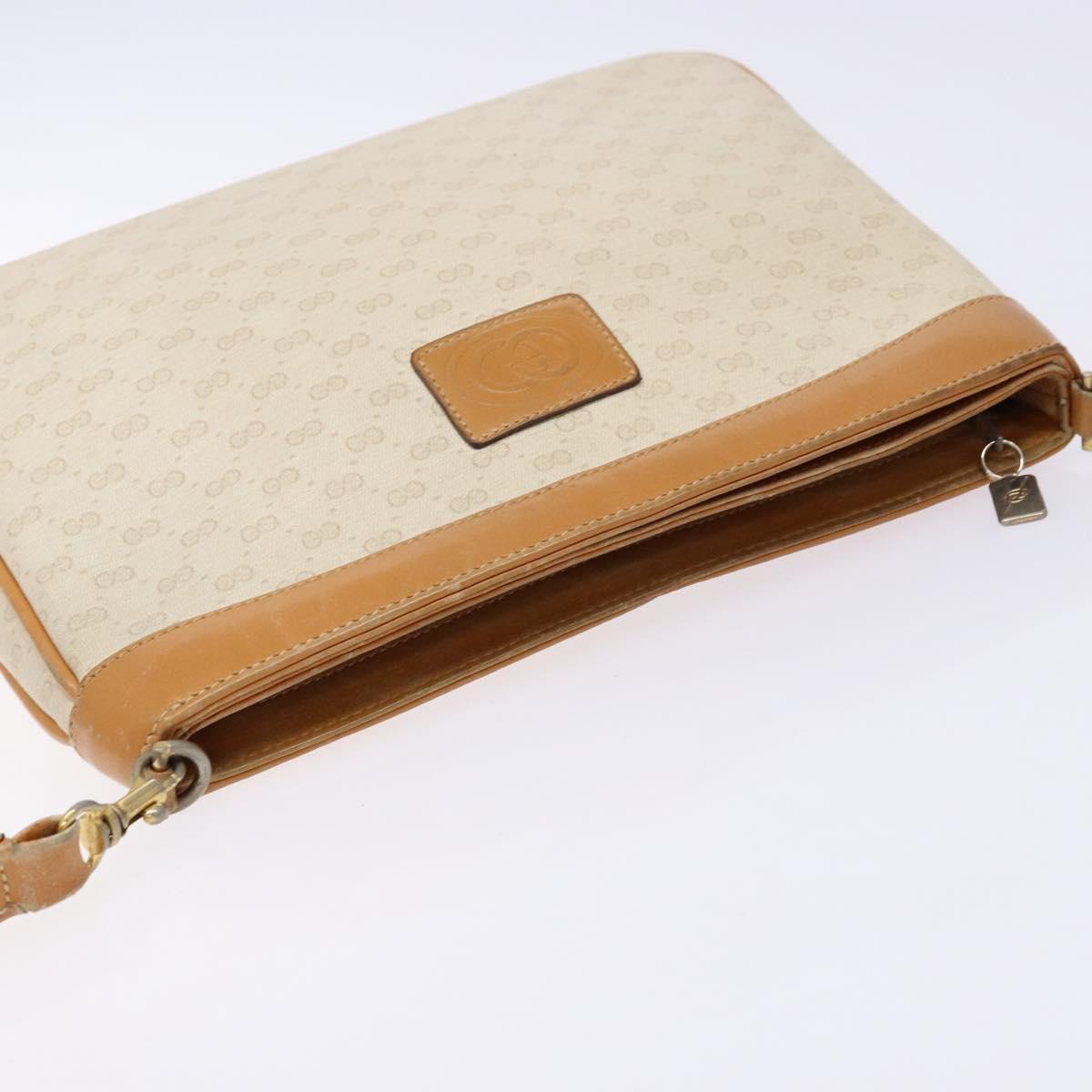 GUCCI Micro GG Supreme Shoulder Bag PVC White Gold Auth th6280