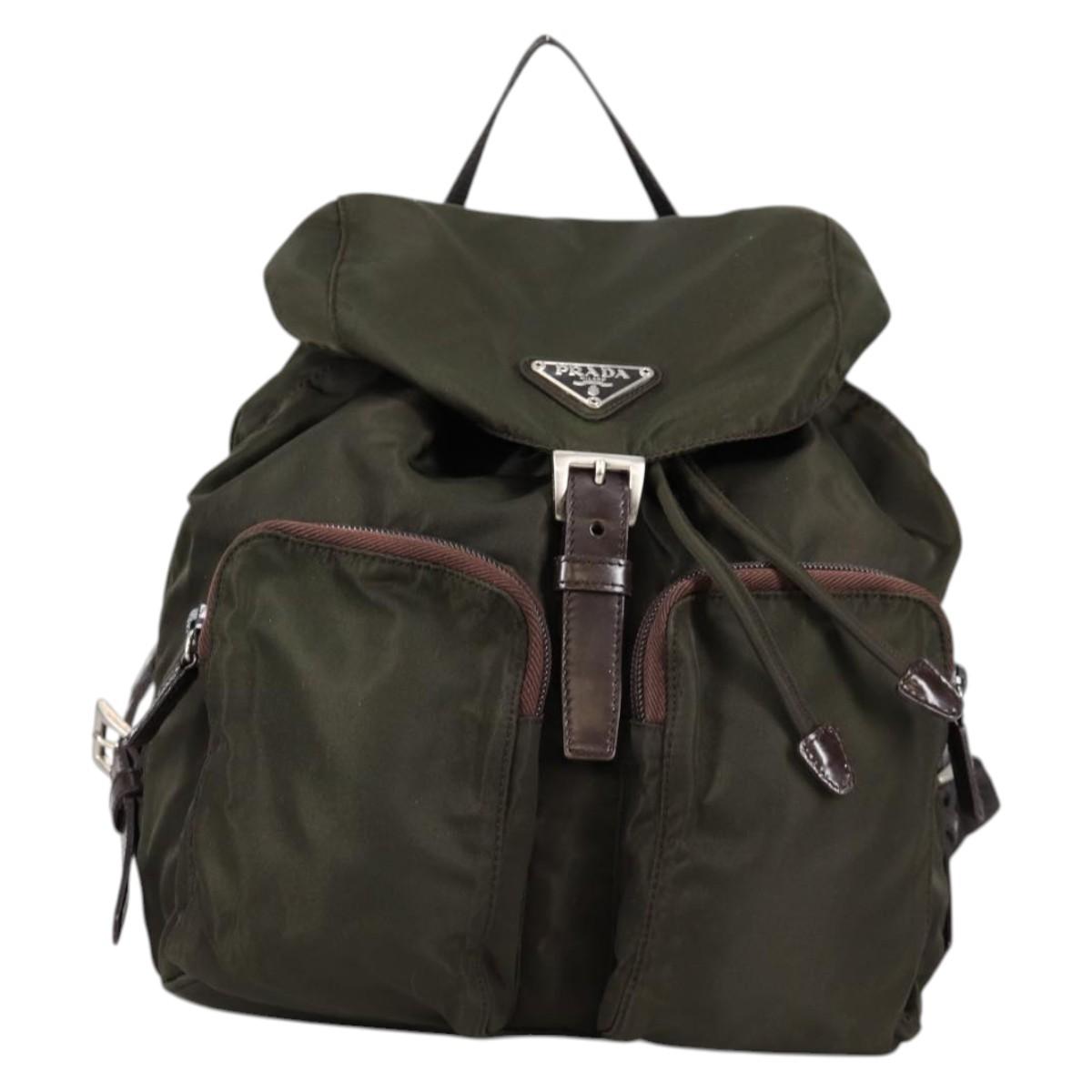 PRADA Backpack Nylon Khaki Silver Auth th6297