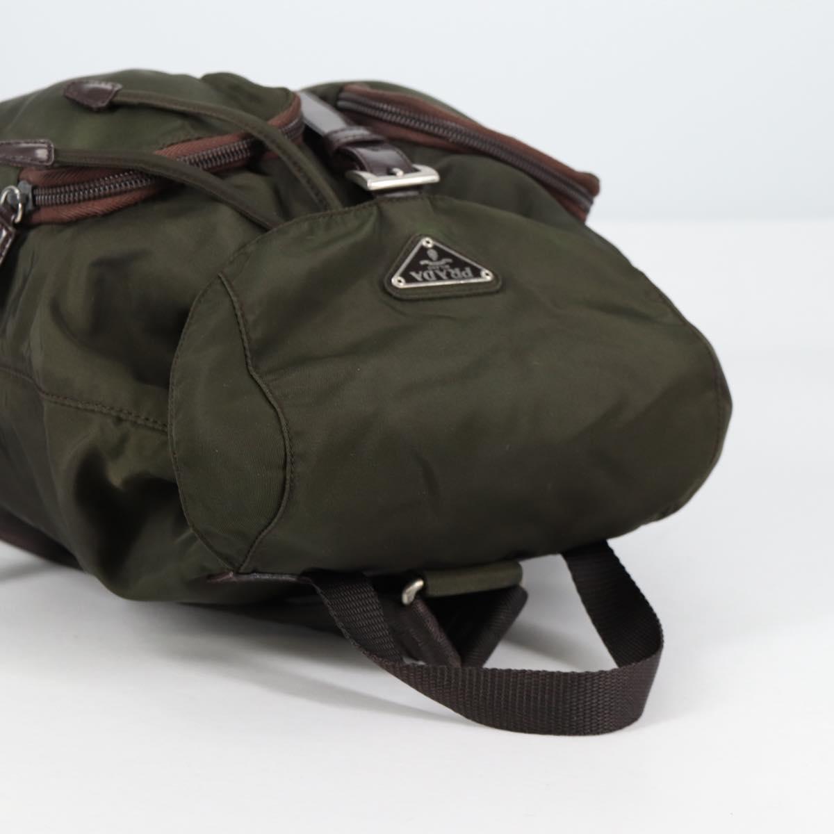 PRADA Backpack Nylon Khaki Silver Auth th6297
