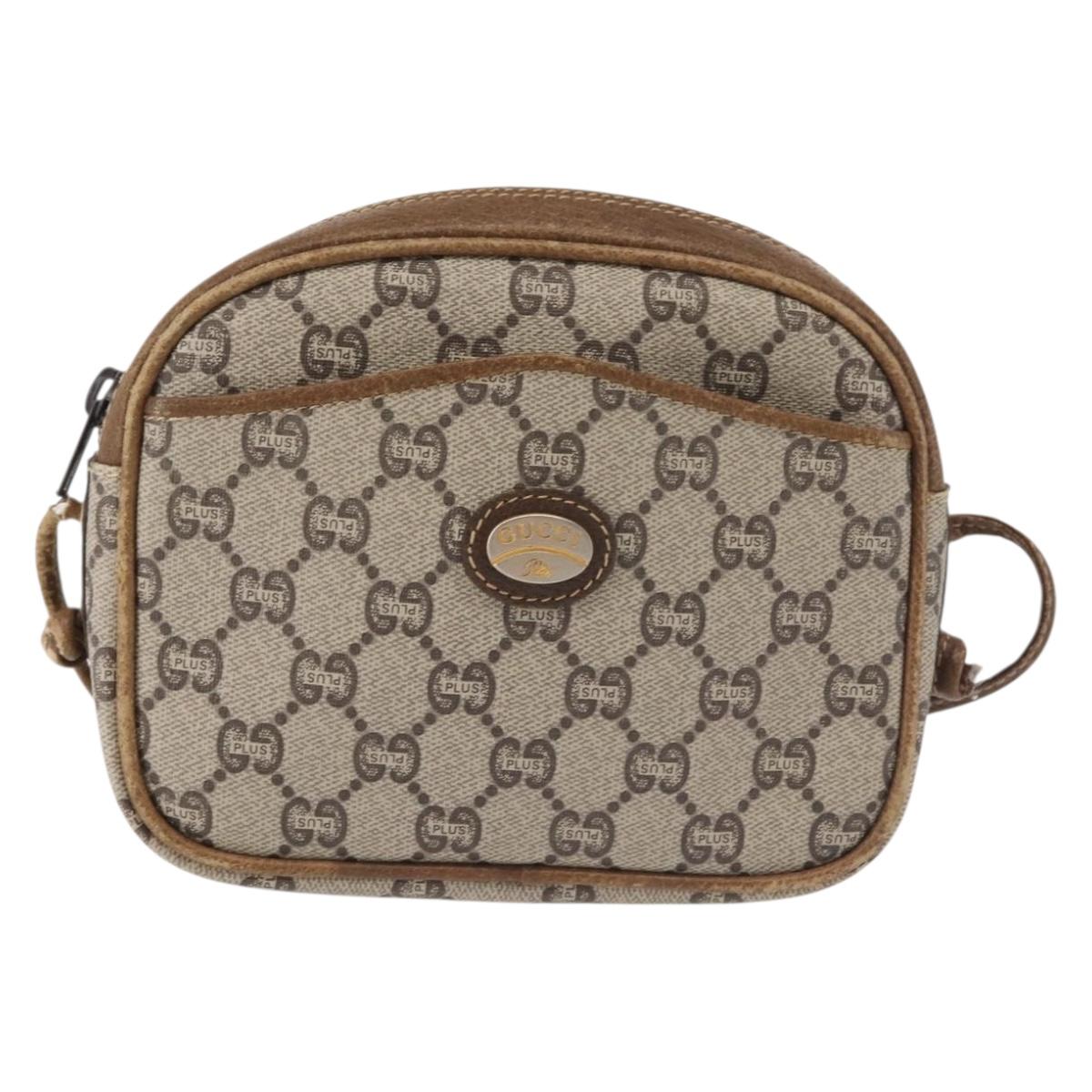 GUCCI GG Plus Supreme Shoulder Bag PVC Leather Beige Gold Auth th6320