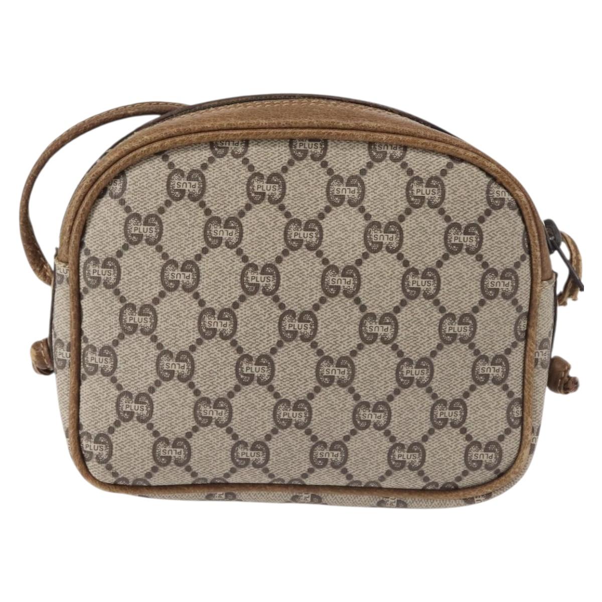 GUCCI GG Plus Supreme Shoulder Bag PVC Leather Beige Gold Auth th6320