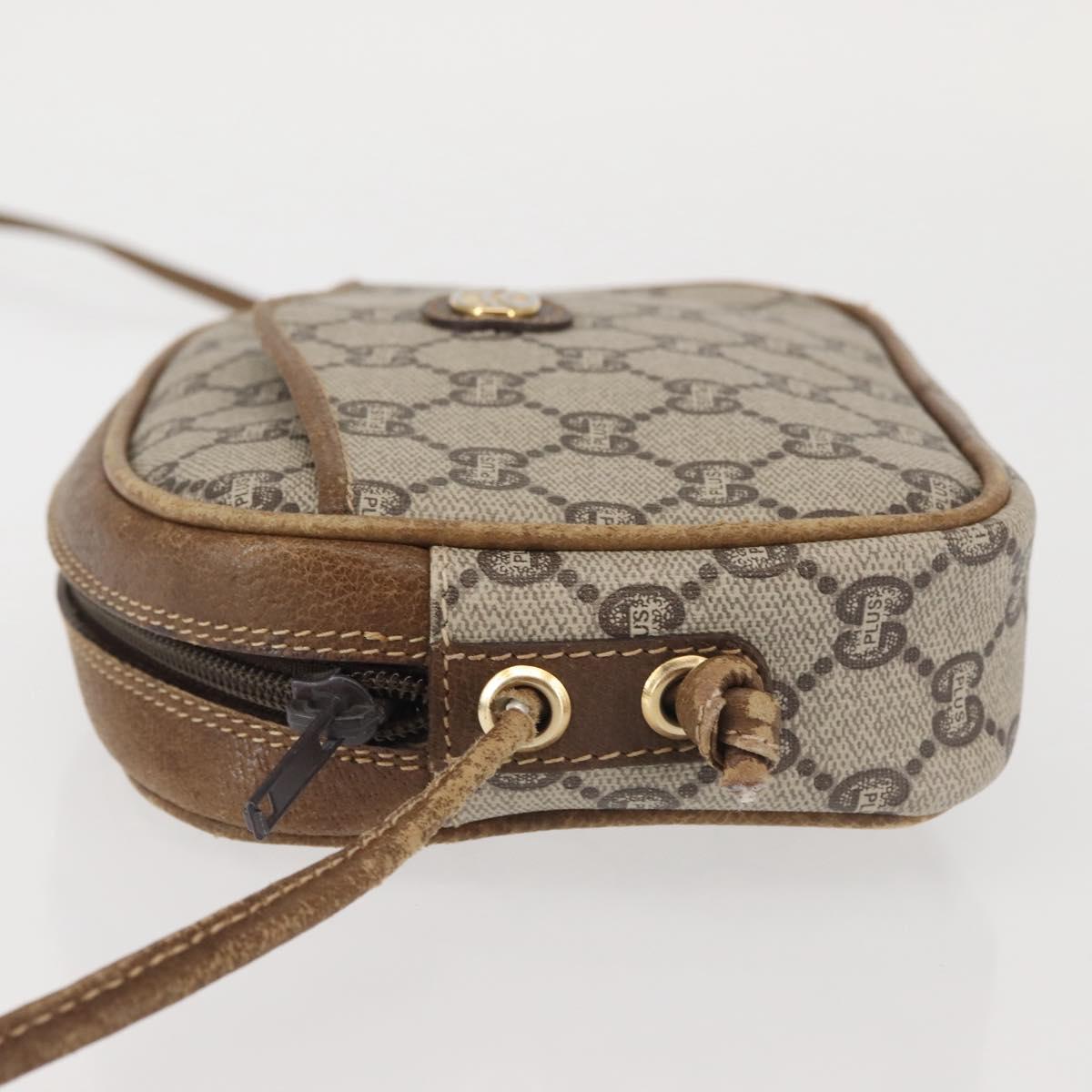 GUCCI GG Plus Supreme Shoulder Bag PVC Leather Beige Gold Auth th6320