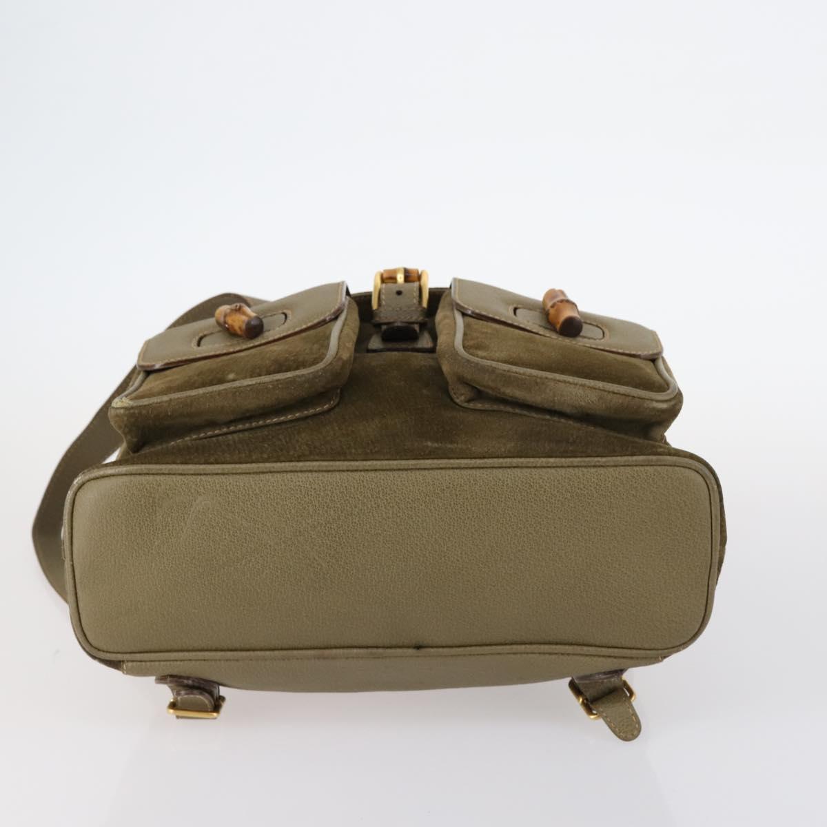 GUCCI Bamboo Backpack Suede Khaki Gold 003 2058 0016 Auth th6322