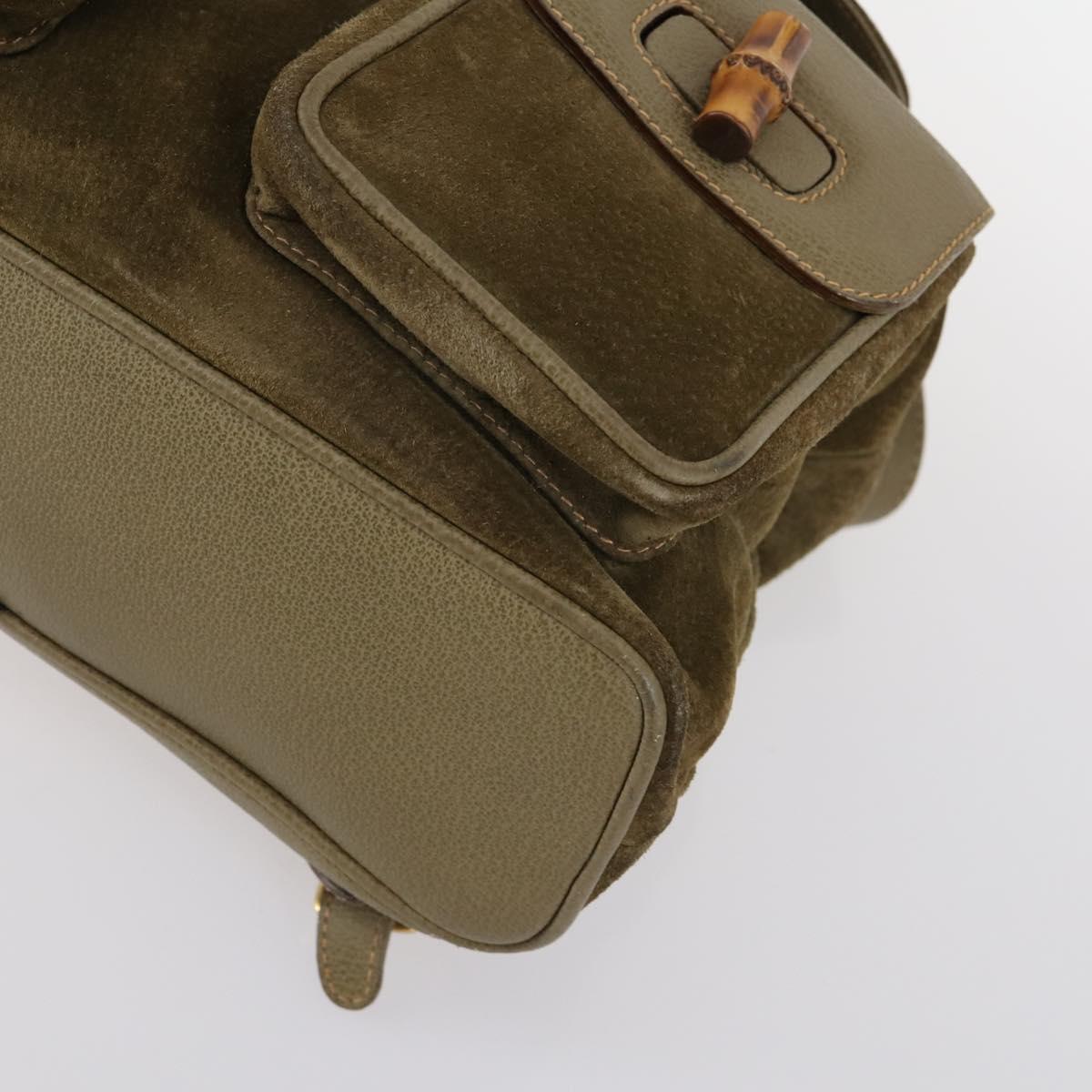 GUCCI Bamboo Backpack Suede Khaki Gold 003 2058 0016 Auth th6322