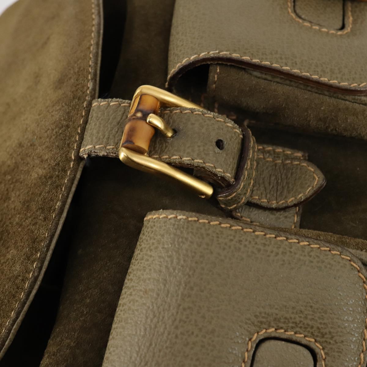 GUCCI Bamboo Backpack Suede Khaki Gold 003 2058 0016 Auth th6322