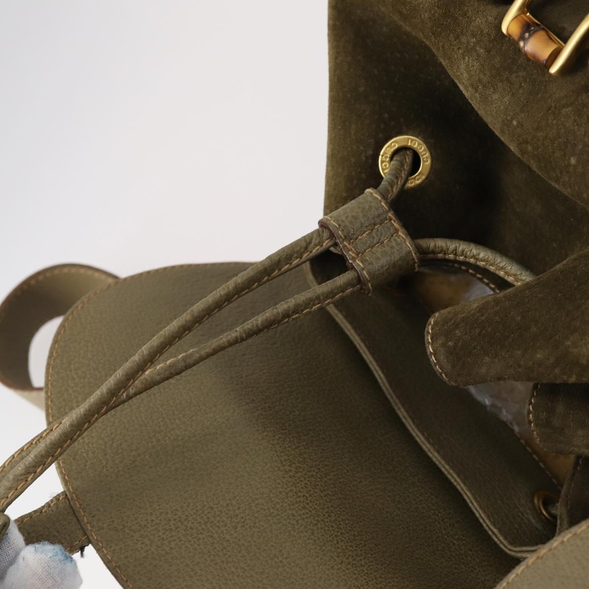GUCCI Bamboo Backpack Suede Khaki Gold 003 2058 0016 Auth th6322