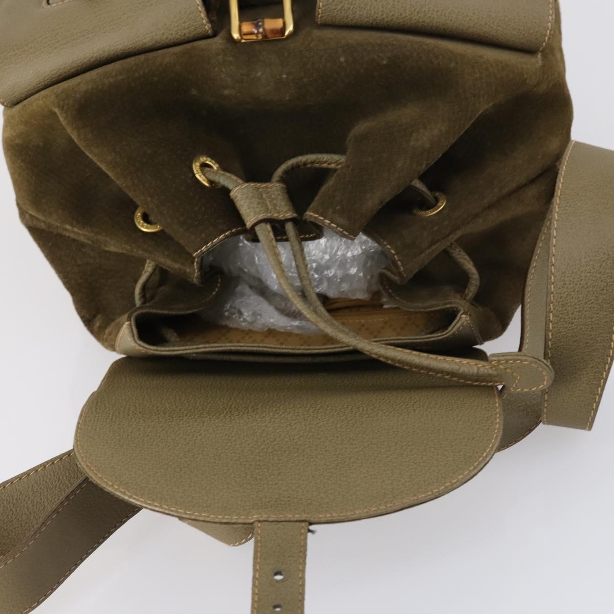 GUCCI Bamboo Backpack Suede Khaki Gold 003 2058 0016 Auth th6322