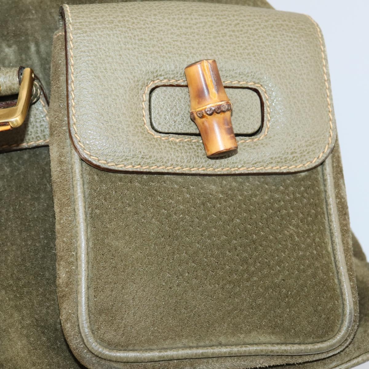 GUCCI Bamboo Backpack Suede Khaki Gold 003 2058 0016 Auth th6322