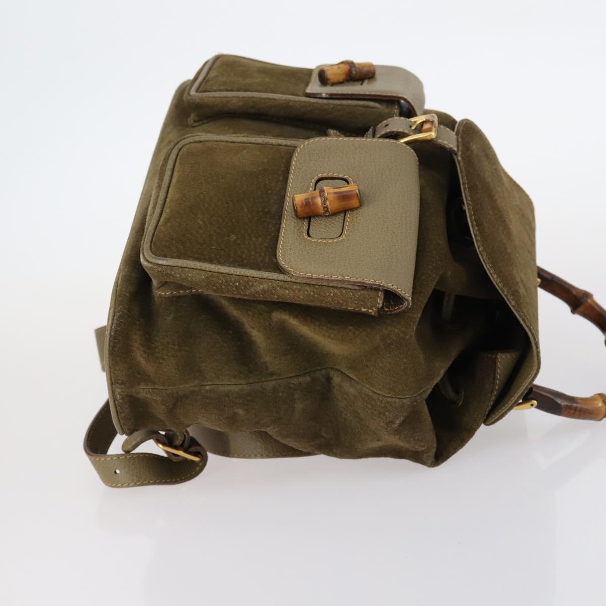 GUCCI Bamboo Backpack Suede Khaki Gold 003 2058 0016 Auth th6322