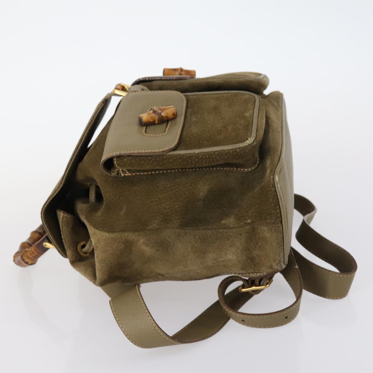 GUCCI Bamboo Backpack Suede Khaki Gold 003 2058 0016 Auth th6322