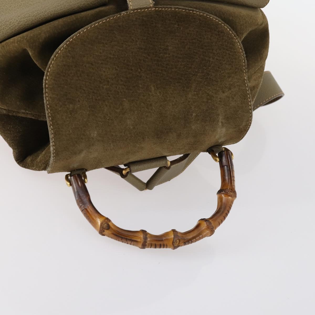 GUCCI Bamboo Backpack Suede Khaki Gold 003 2058 0016 Auth th6322