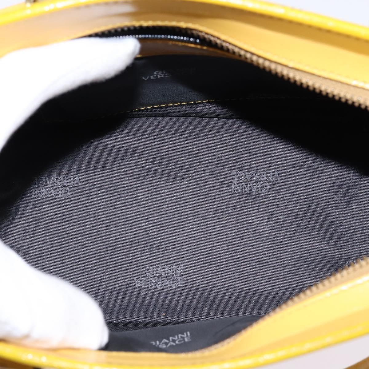Gianni Versace Hand Bag Leather 2way Yellow Gold Auth th6323