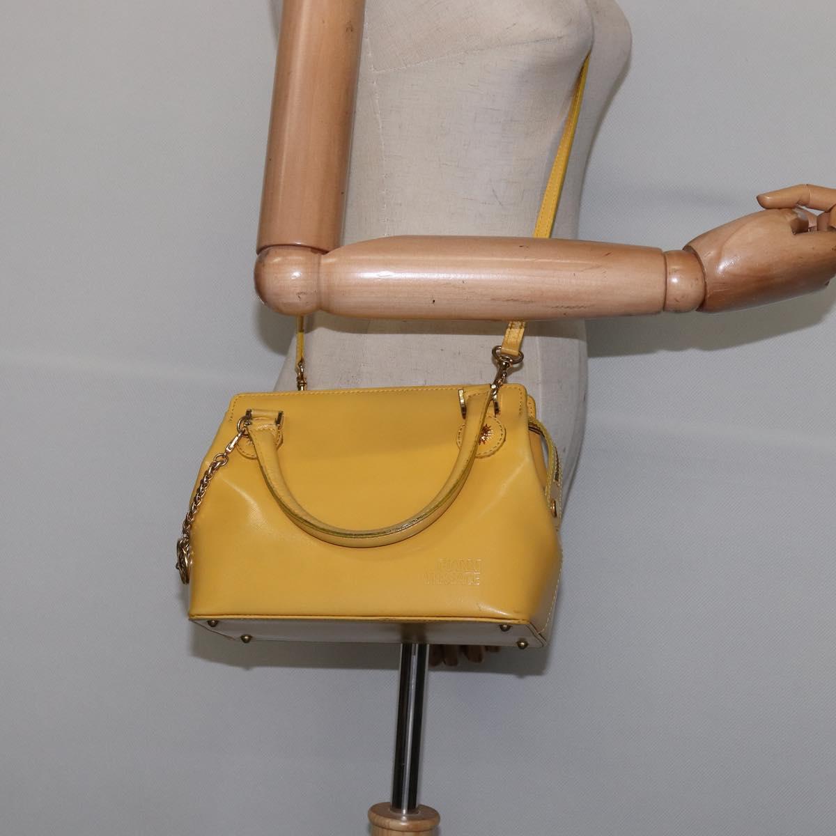 Gianni Versace Hand Bag Leather 2way Yellow Gold Auth th6323