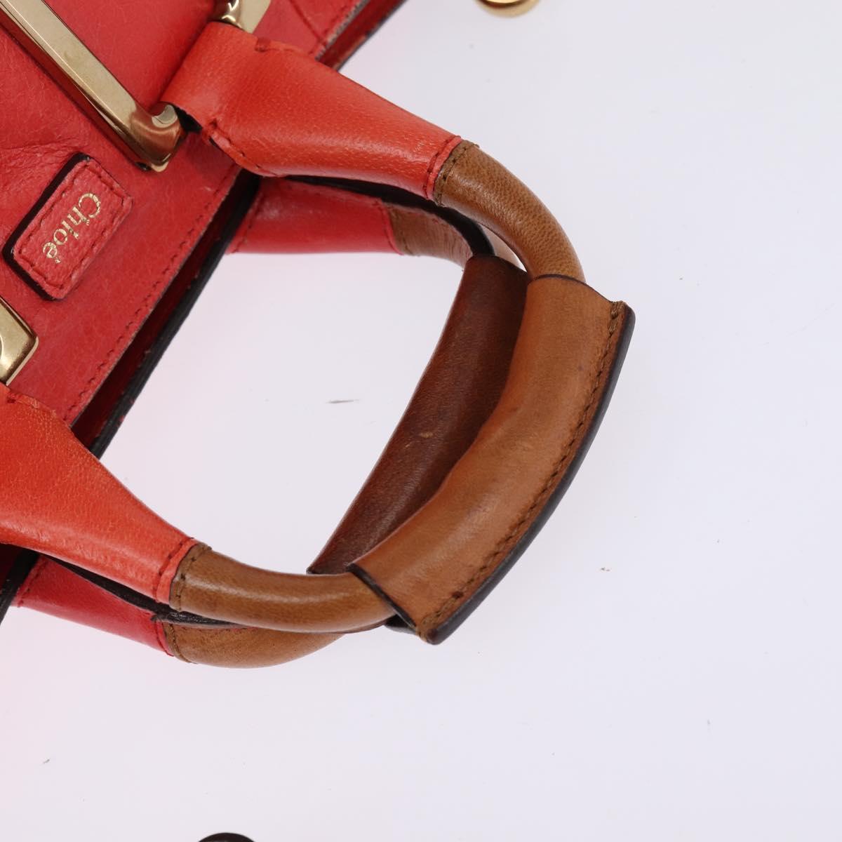 Chloe Etel Hand Bag Leather 2way Red Gold Auth th6324