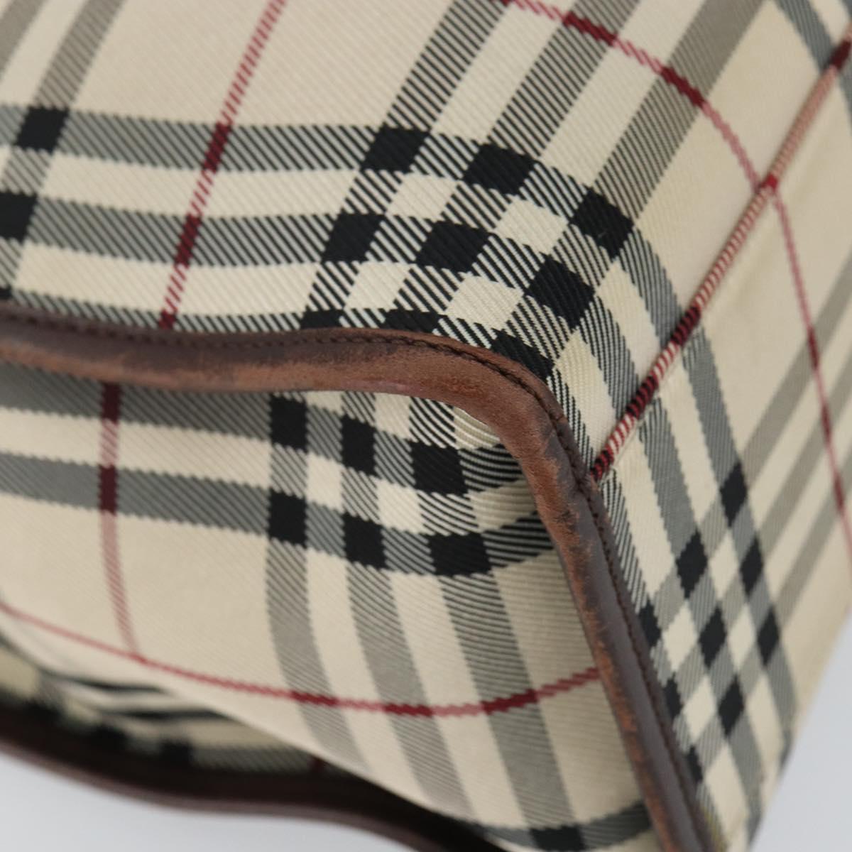 BURBERRY Nova Check Hand Bag Canvas Beige Silver Auth th6326