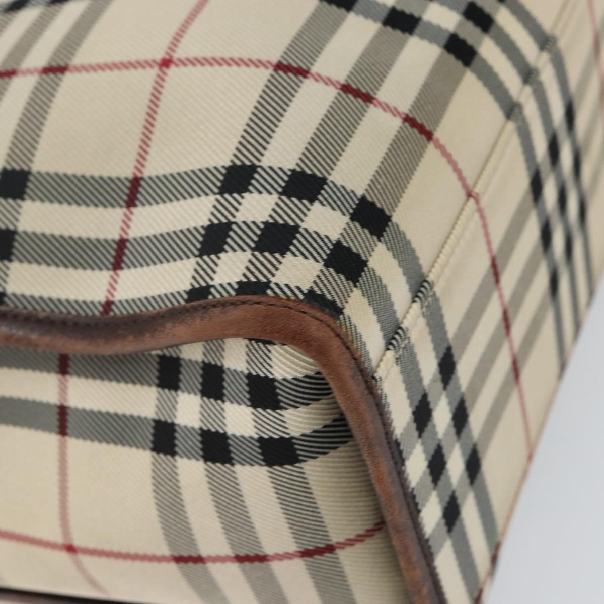 BURBERRY Nova Check Hand Bag Canvas Beige Silver Auth th6326