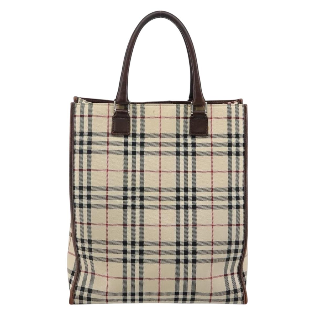 BURBERRY Nova Check Hand Bag Canvas Beige Silver Auth th6326