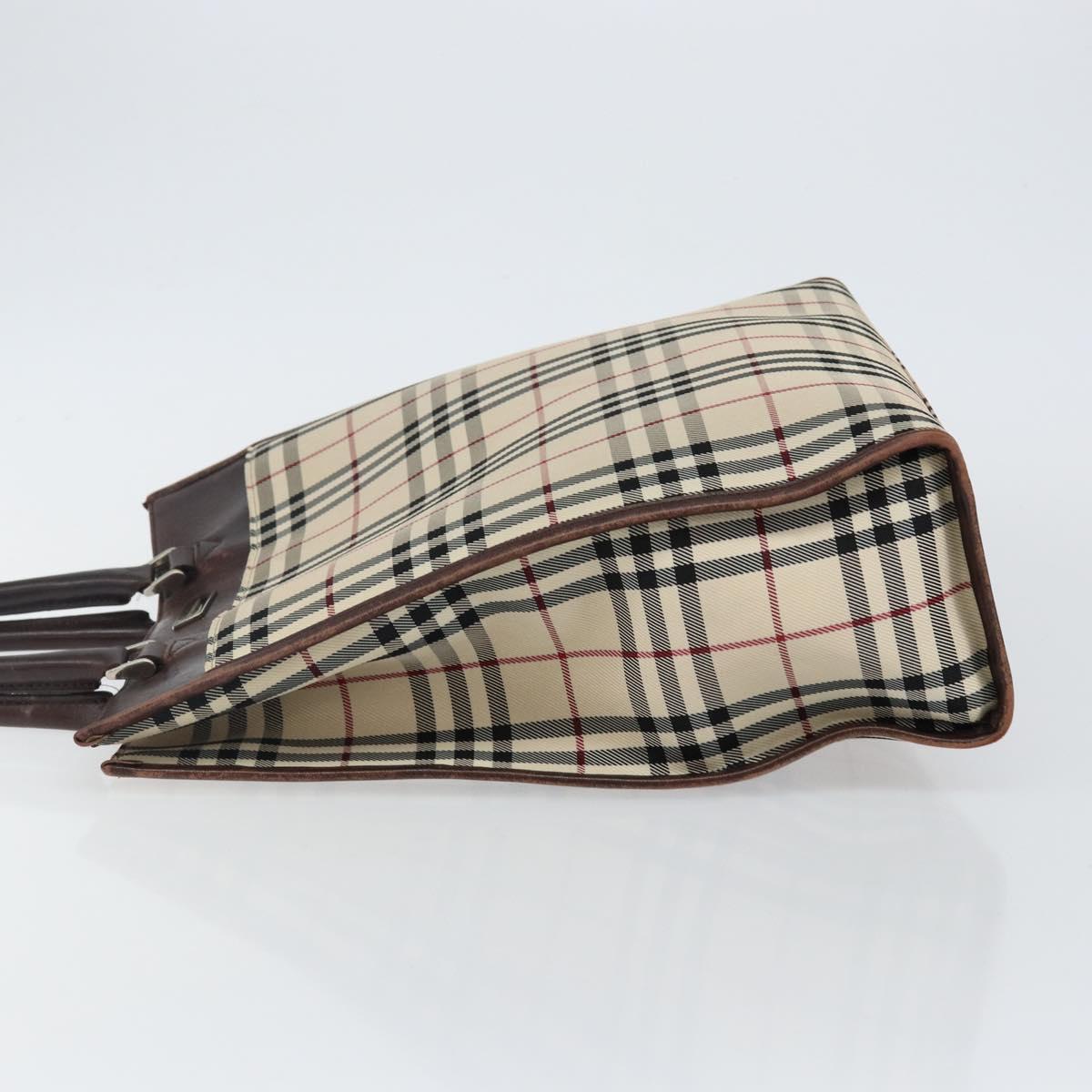 BURBERRY Nova Check Hand Bag Canvas Beige Silver Auth th6326