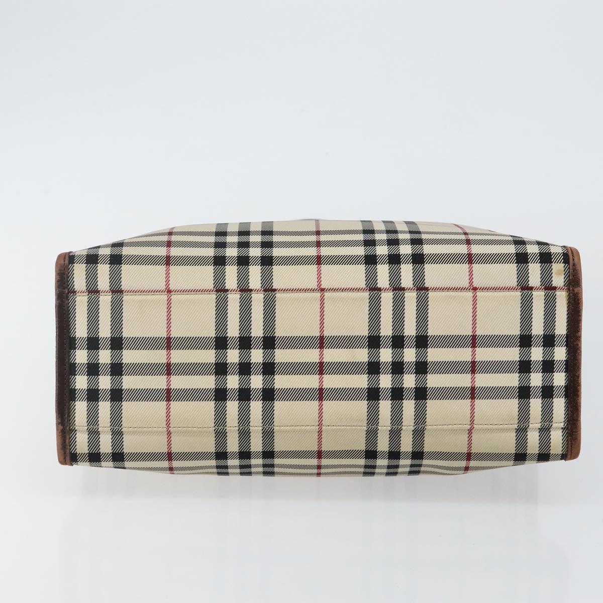 BURBERRY Nova Check Hand Bag Canvas Beige Silver Auth th6326